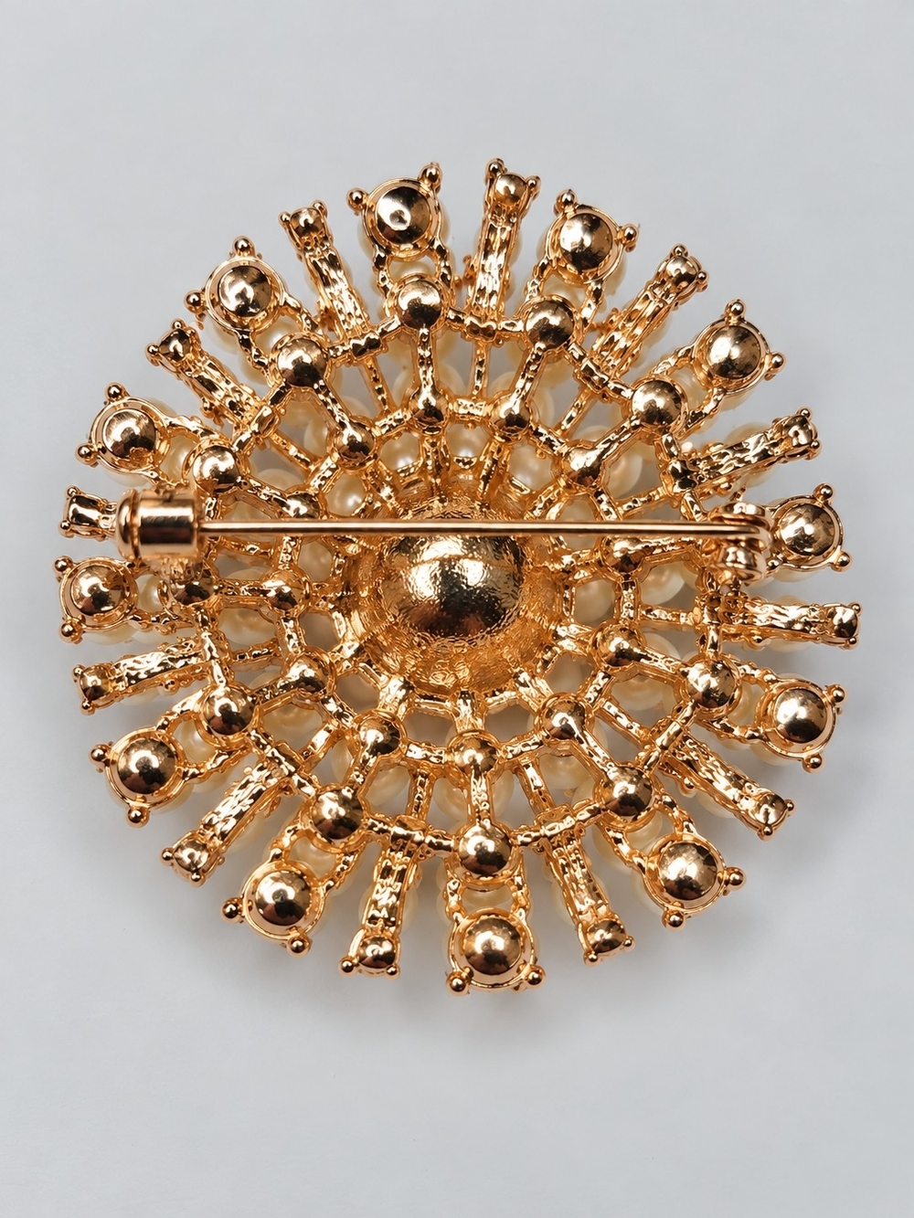 Pearl & Rhinestone Sunburst Statement Brooch - Picture 2 of 2